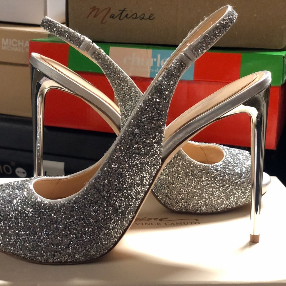 Vince Camuto Silver Glitter Slingback